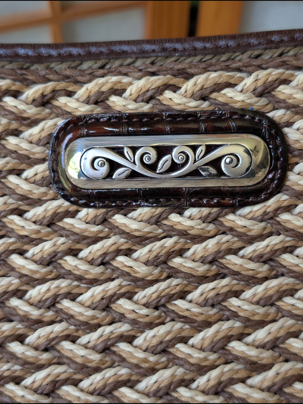 Brighton Straw Purse - Leather + Silver Accents - Elana Crossbody Woven Jute Bag - Picture 9 of 10